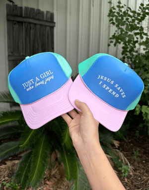 Jesus Saves Multi Trucker Hat (Carolina Blue)