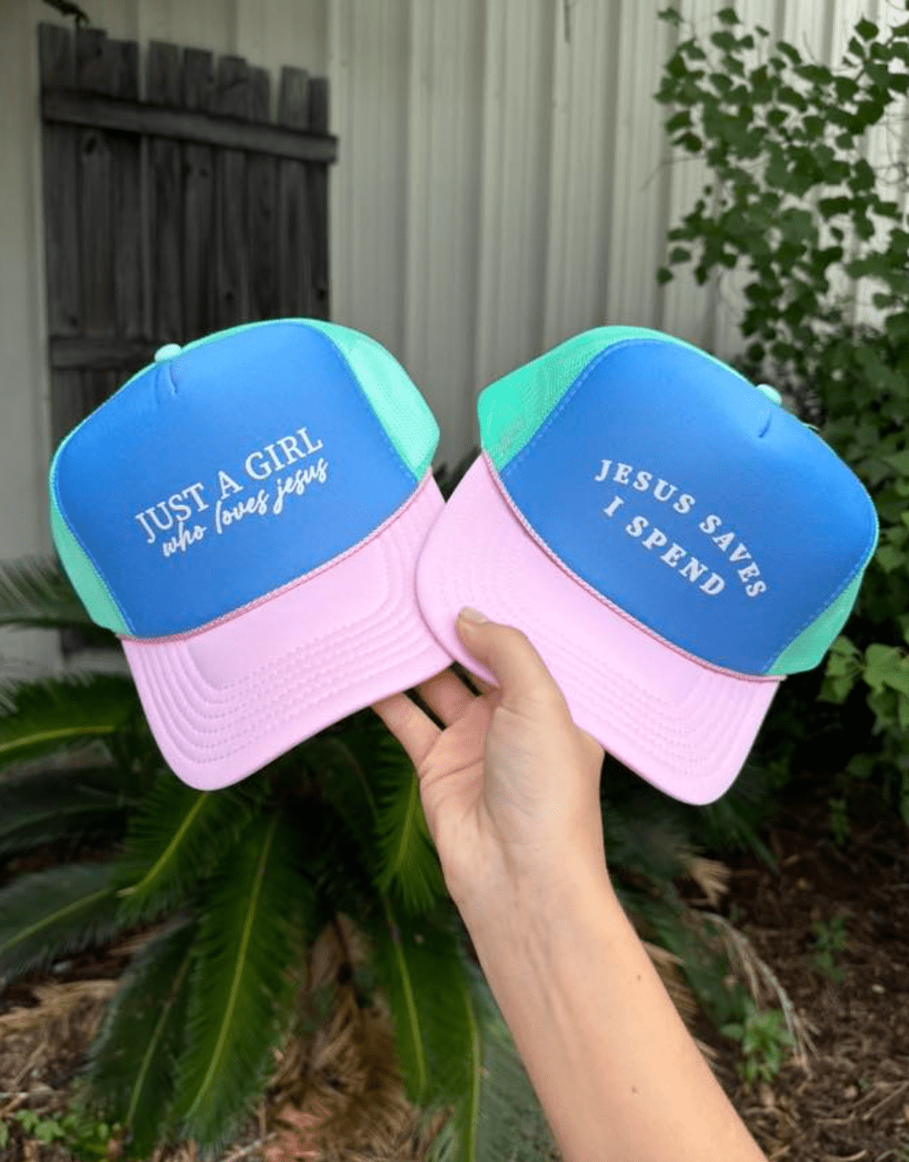 Just A Girl Who Loves Jesus Multi-Trucker Hat (Carolina Blue)