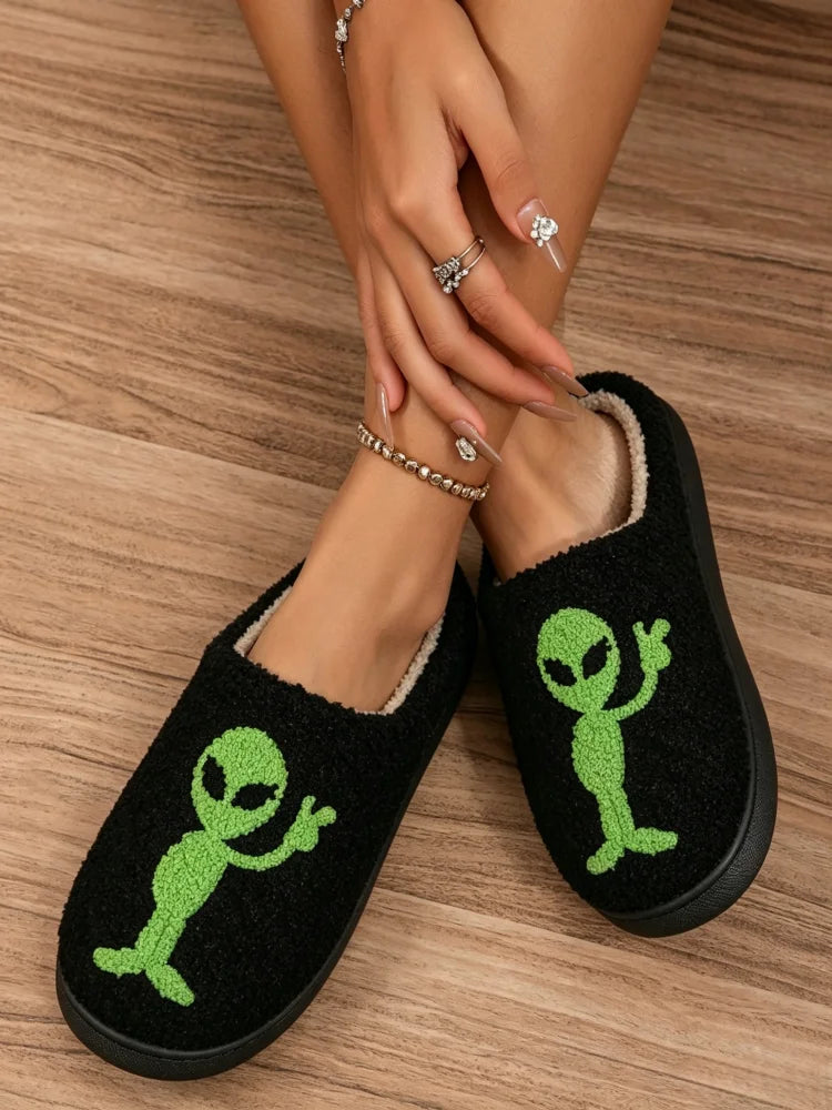 Alien Embroidered Plush Women's Slippers — Cozy Non-Slip Indoor House Shoes by The Mississippi Mermaid Mercantile - view 6