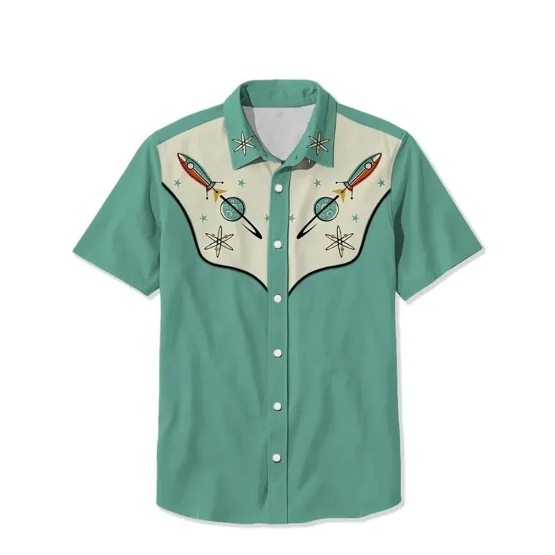 Retro Western Cactus Print Men's Shirt — Camp Collar Button-Down by The Mississippi Mermaid Mercantile - view 2