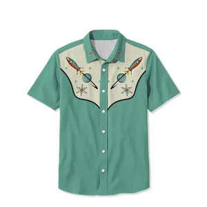 Retro Western Cactus Print Men's Shirt — Camp Collar Button-Down by The Mississippi Mermaid Mercantile - view 2