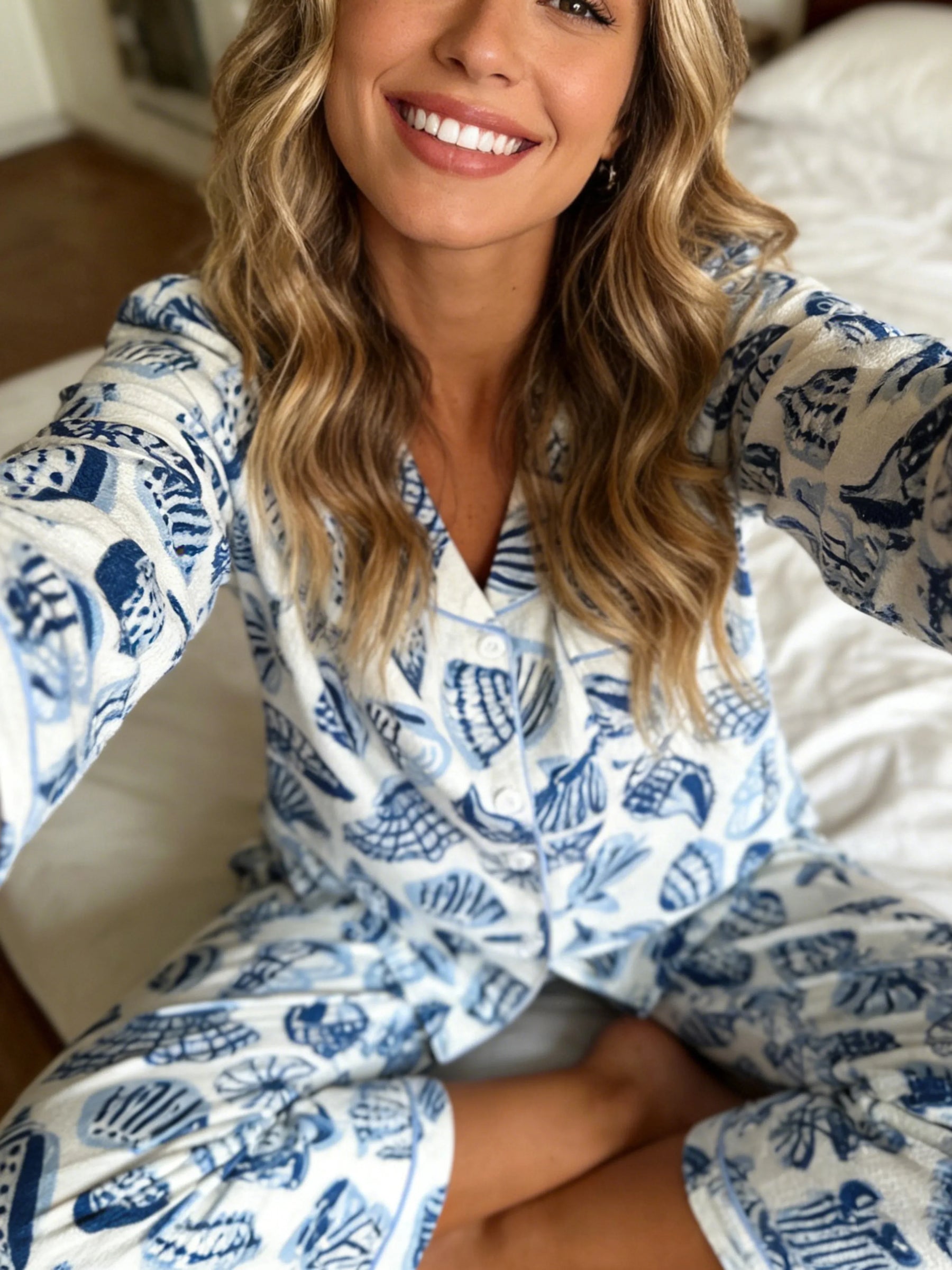 Coastal Seashell & Starfish Women's Pajama Set — Long Sleeve Top & Pants by The Mississippi Mermaid Mercantile - view 3