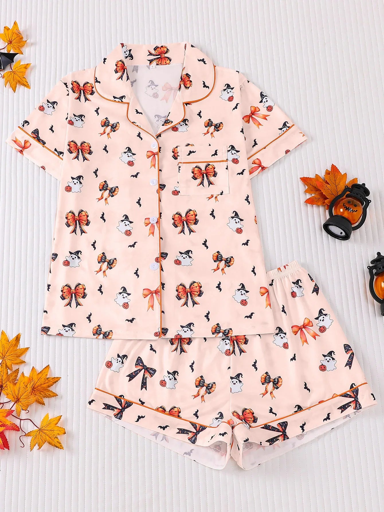 Halloween Ghost & Pumpkin Women's Pajama Set — Short Sleeve Top & Shorts by The Mississippi Mermaid Mercantile - view 12