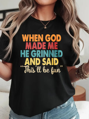 When God Made Me He Grinned Women's Tee, Funny Religious Quote Beige Top by The Mississippi Mermaid Mercantile - view 5