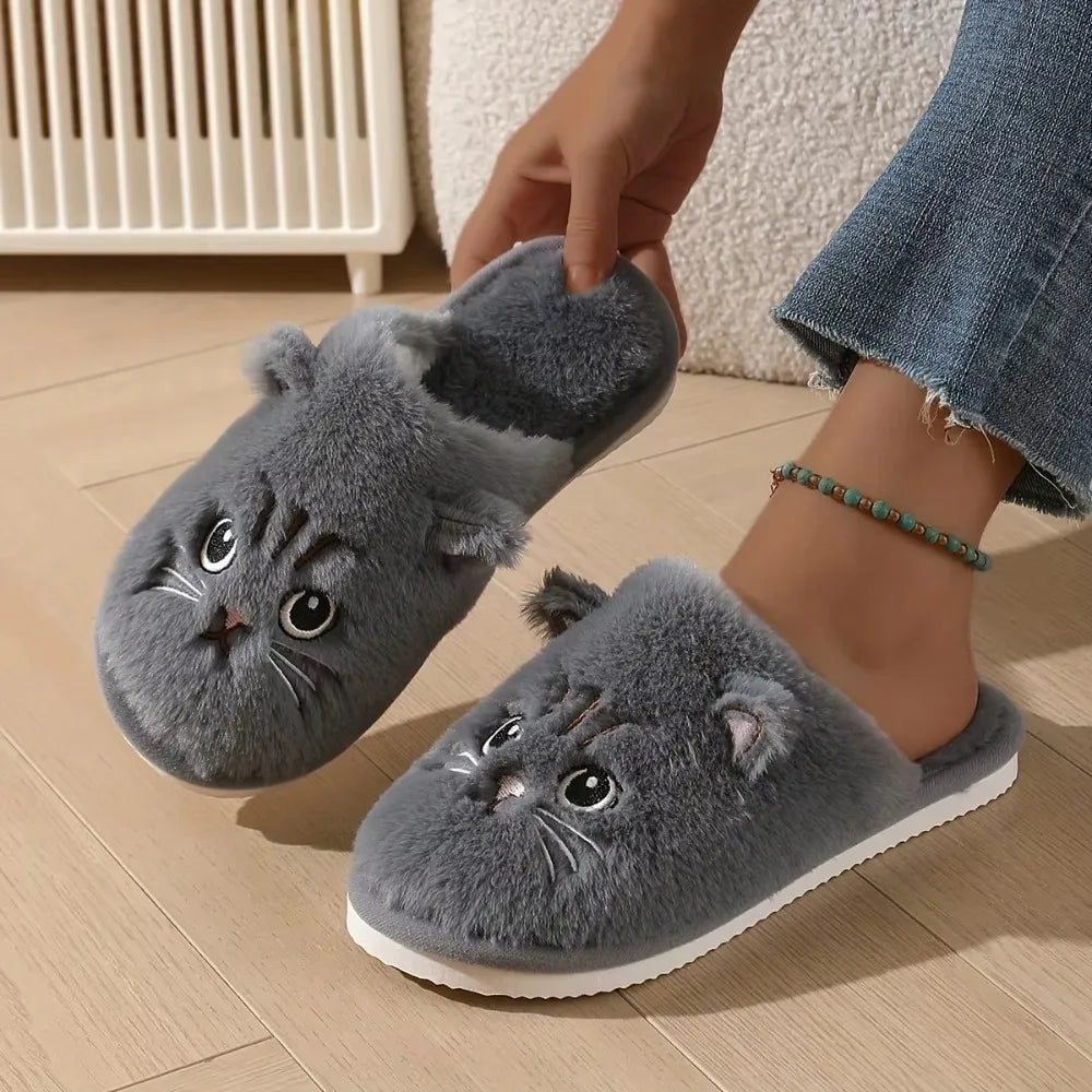 Cute Plush Cat Slippers Winter Warm Cozy Indoor House Shoes Soft EVA Sole Non-Slip Design by The Mississippi Mermaid