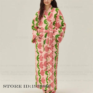 Thick Coral Fleece Kimono Robe — Pink by The Mississippi Mermaid Mercantile - view 2
