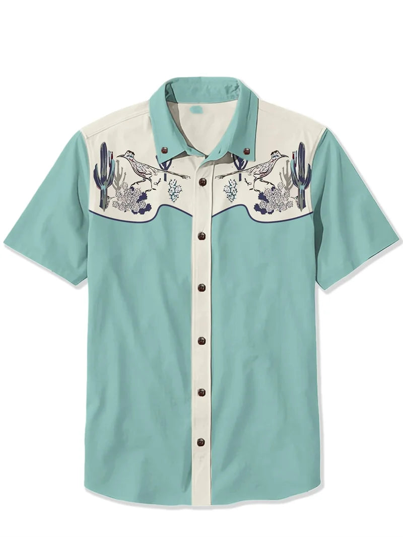 Alien Space Cat Men's Shirt — Retro Camp Collar Button-Down by The Mississippi Mermaid Mercantile - view 3