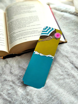 Seaside Siesta Bookmark – Beach Umbrella Ocean Summer Bookmark by The Tween Space, paper gift detail photo 2