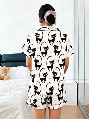 Black Cat & Hearts Women's Pajama Set — Short Sleeve Top & Shorts by The Mississippi Mermaid Mercantile - view 5