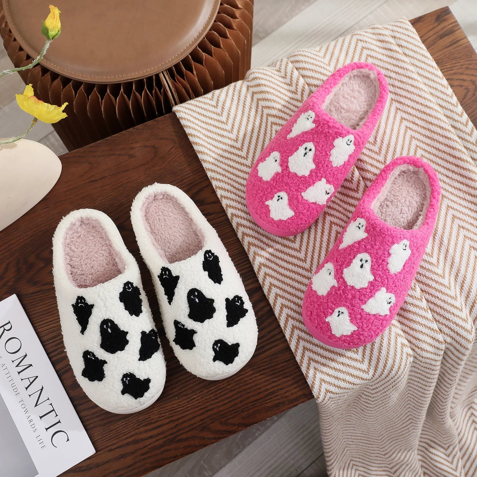 Halloween Ghost Witch Plush Slippers — Cozy Embroidered Indoor House Shoes by The Mississippi Mermaid Mercantile - view 2