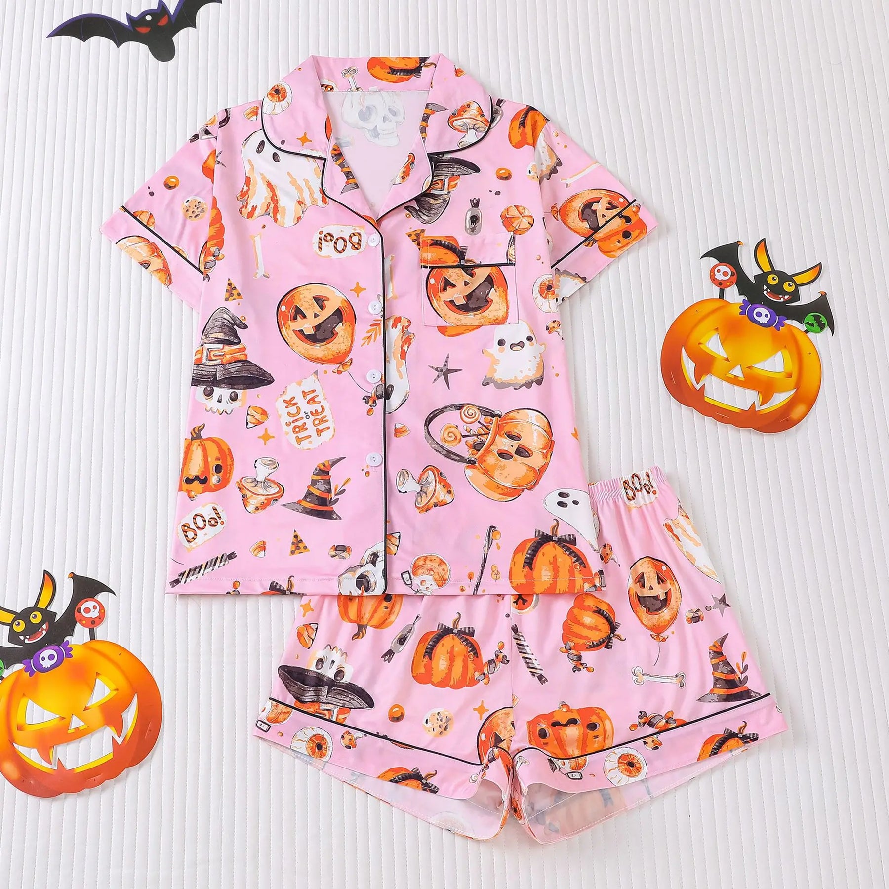 Halloween Ghost & Pumpkin Women's Pajama Set — Short Sleeve Top & Shorts by The Mississippi Mermaid Mercantile - view 23