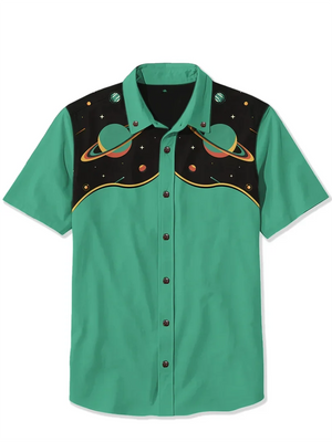 Alien Space Cat Men's Shirt — Retro Camp Collar Button-Down by The Mississippi Mermaid Mercantile - view 2
