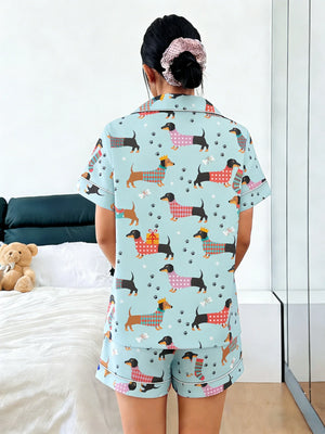 Festive Dachshund Print Women's Pajama Set — Short Sleeve Top & Shorts by The Mississippi Mermaid Mercantile - view 2