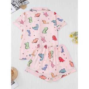 Cartoon Dinosaur Print Women's Pajama Set — Short Sleeve Top & Shorts by The Mississippi Mermaid Mercantile - view 2