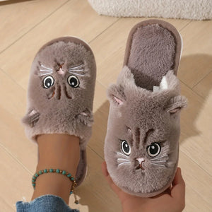 Cute Plush Cat Slippers Winter Warm Cozy Indoor House Shoes Soft EVA Sole Non-Slip Design by The Mississippi Mermaid