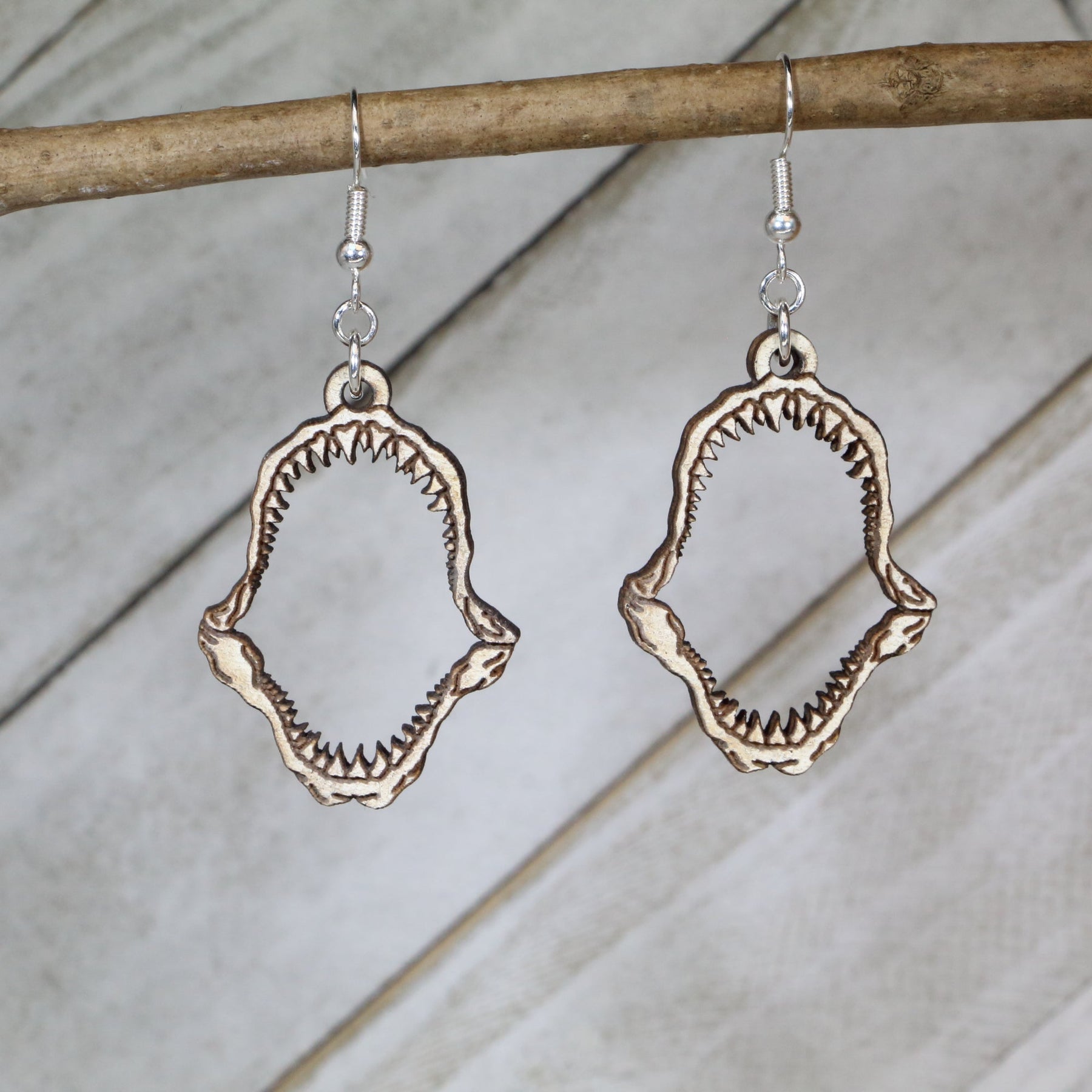 Shark Tooth Jaw Wooden Dangle Earrings | Ocean Predator Jewelry