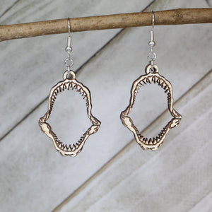 Shark Tooth Jaw Wooden Dangle Earrings | Ocean Predator Jewelry