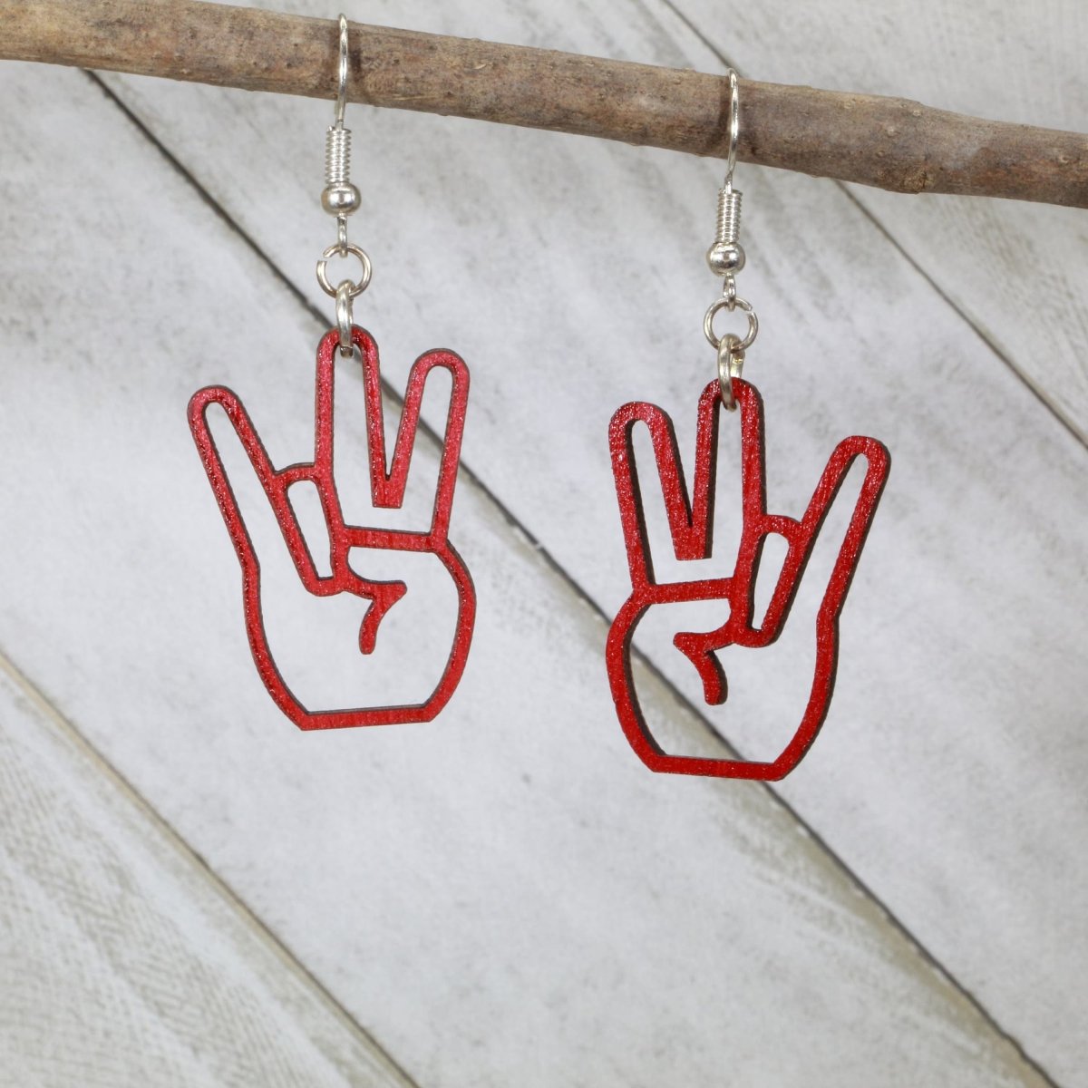 Shocker Hand Wooden Dangle Earrings | Funny Adult Jewelry detail view by Cate's Concepts, LLC