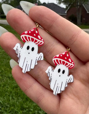 Shroomy Ghost Earrings | Spooky Cottagecore Mushroom Jewelry Gift by Mushroom Lady Co, handmade jewelry detail photo 2