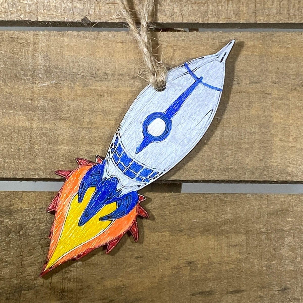 Silver Rocket Wooden Christmas Ornament | Space-Themed Holiday Decor