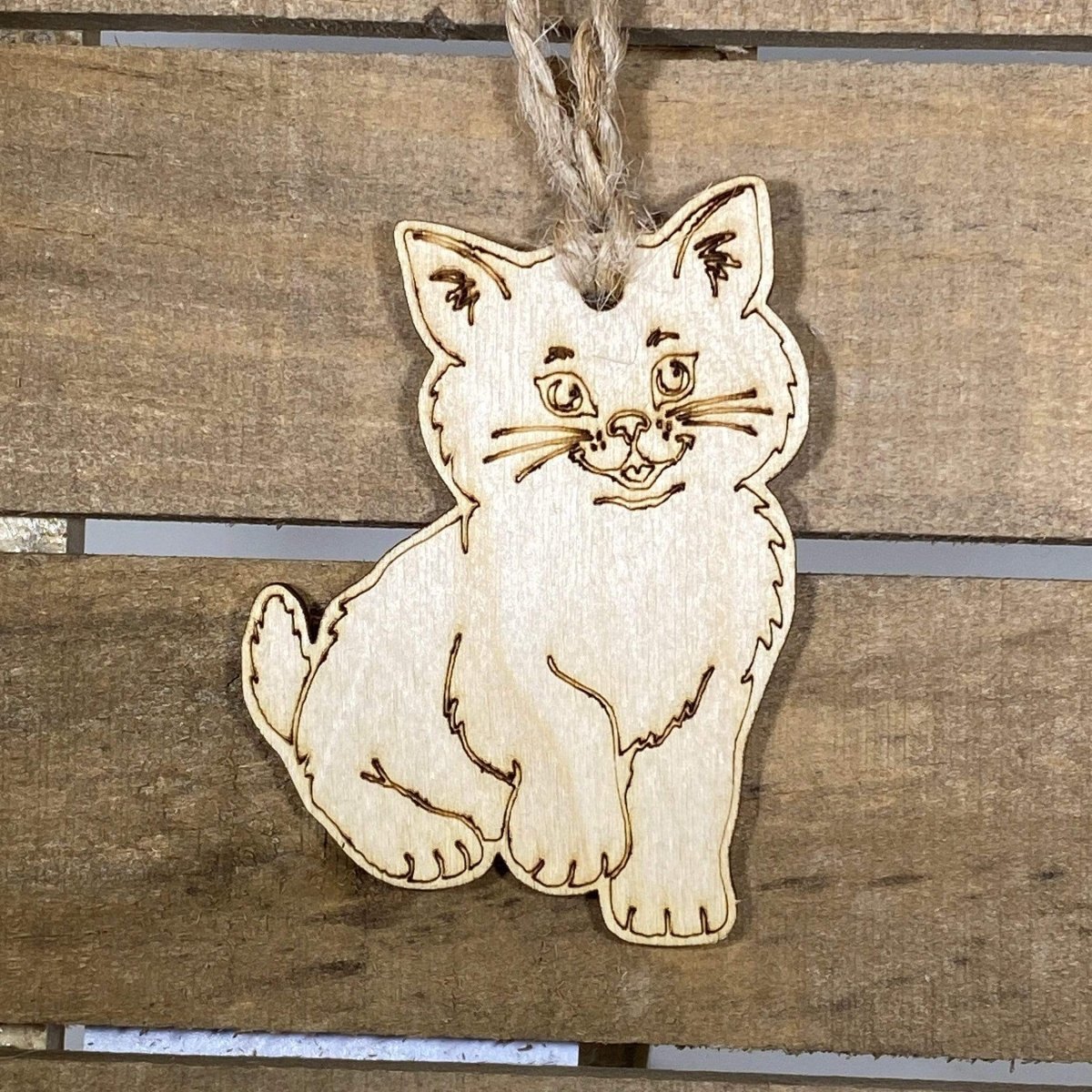 Sitting Cat Wooden Christmas Ornament | Cat Lover Holiday Decor by Cate's Concepts, LLC, Southern home decor main product photo