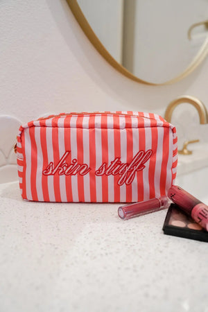 Skin Stuff - Pink & Red Stripes Large Bag by KenzKustomz, handmade leather goods main product photo
