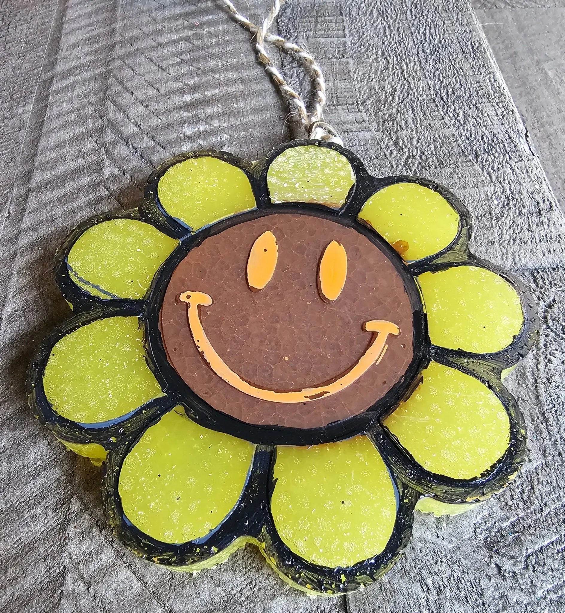 Smiley Face Daisy Car Freshie - Handmade Boho Air Freshener by Main Street Collective, Aroma Bead Car Accessory