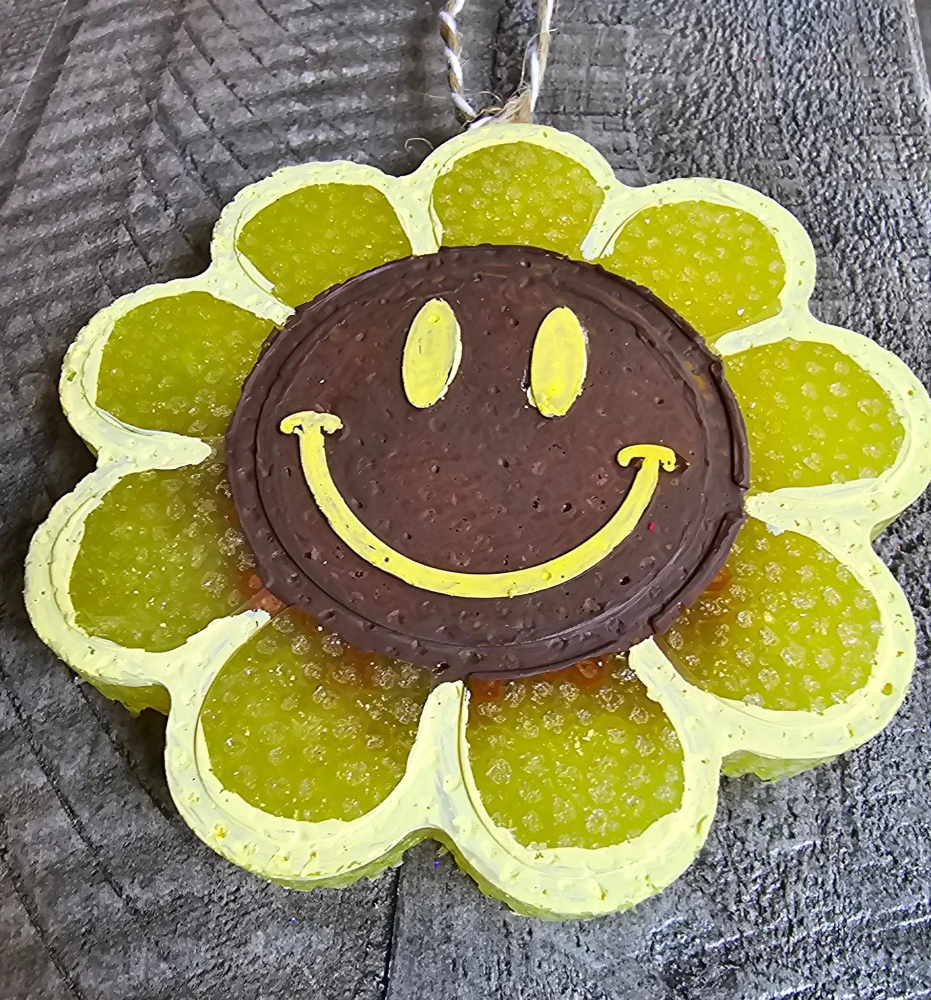 Smiley Face Daisy Car Freshie - Handmade Boho Aroma Bead Air Freshener - Main Street Collective