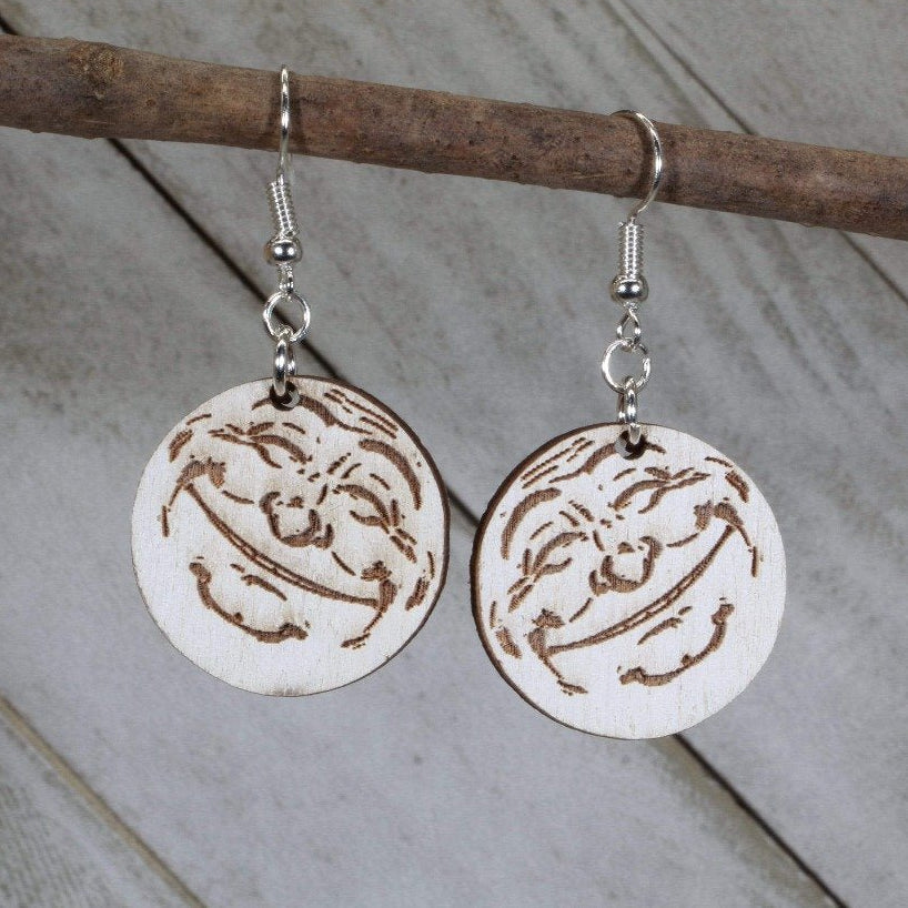Smiling Moon Wooden Dangle Earrings | Celestial Night Jewelry