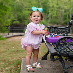 Smocked Birthday Girl Bubble by Seven Lantern Lane, children's boutique clothing detail photo 2