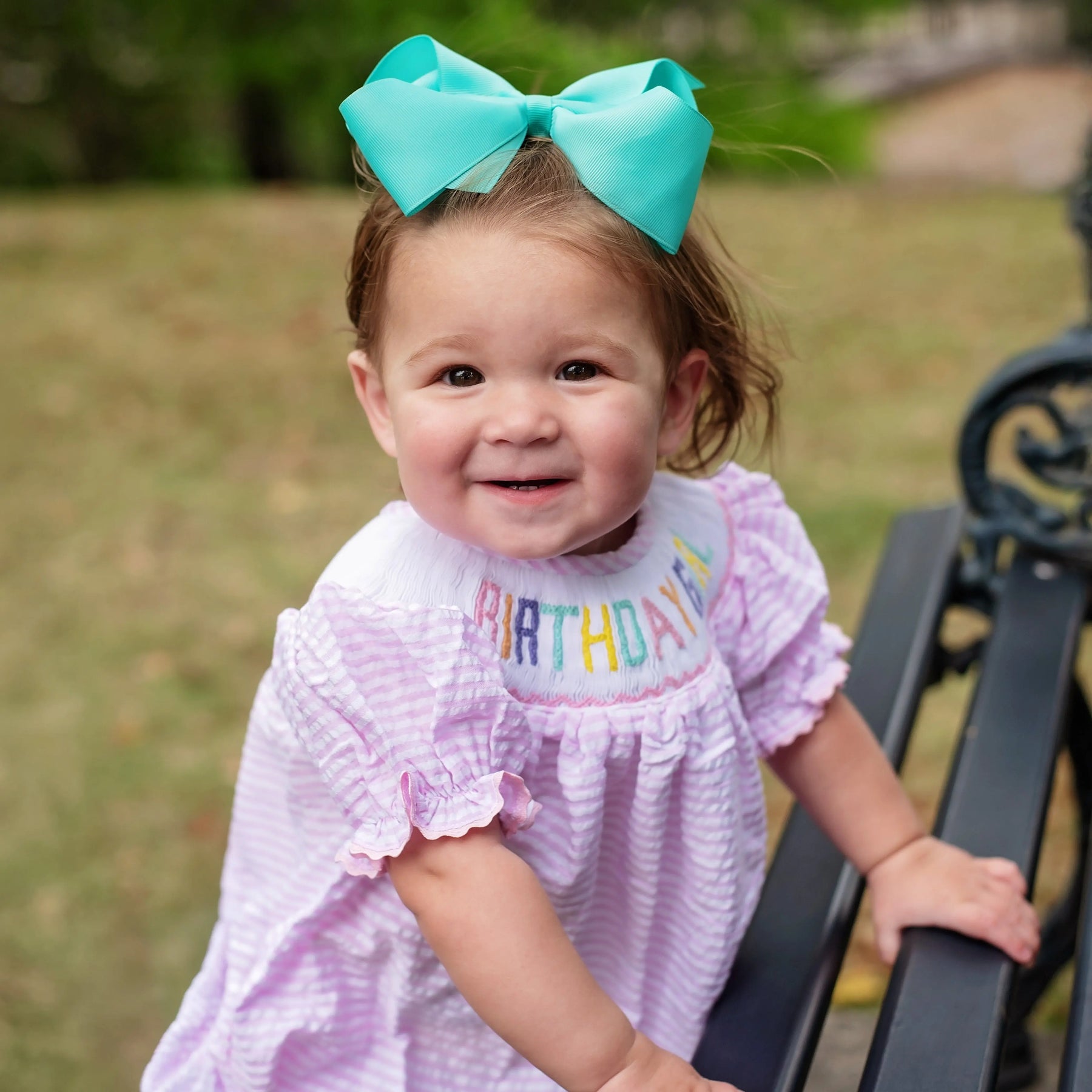 Smocked Birthday Girl Bubble by Seven Lantern Lane, children's boutique clothing detail photo 7