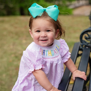 Smocked Birthday Girl Bubble by Seven Lantern Lane, children's boutique clothing detail photo 7