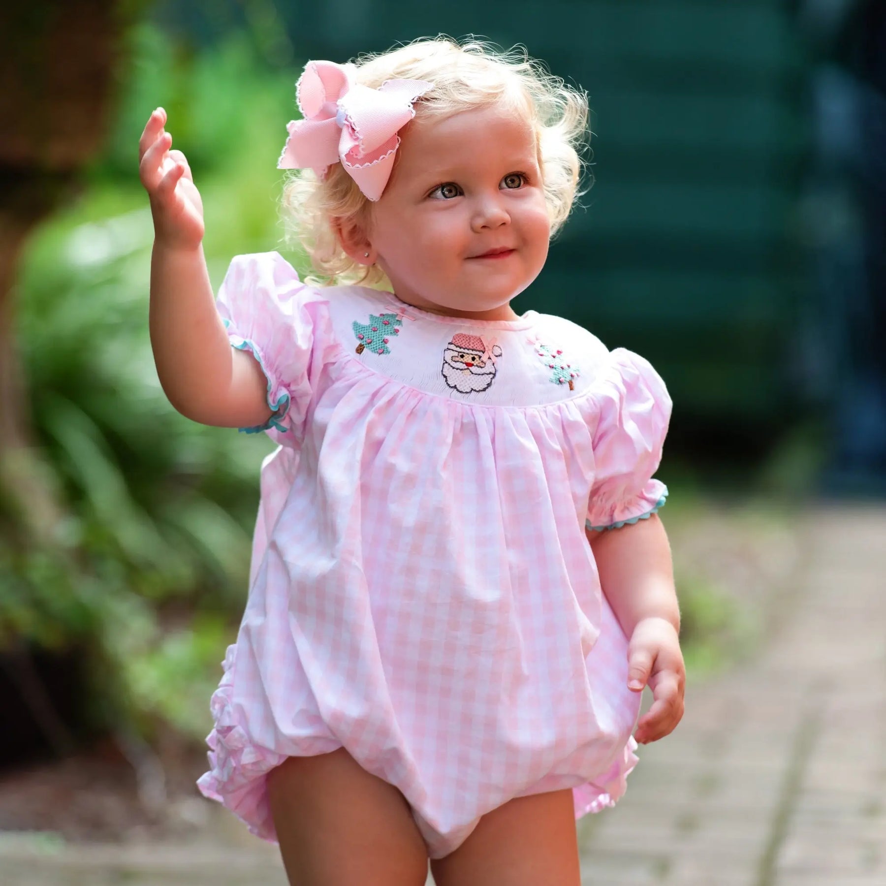 Smocked Christmas Bubble* by Seven Lantern Lane, children's boutique clothing detail photo 4