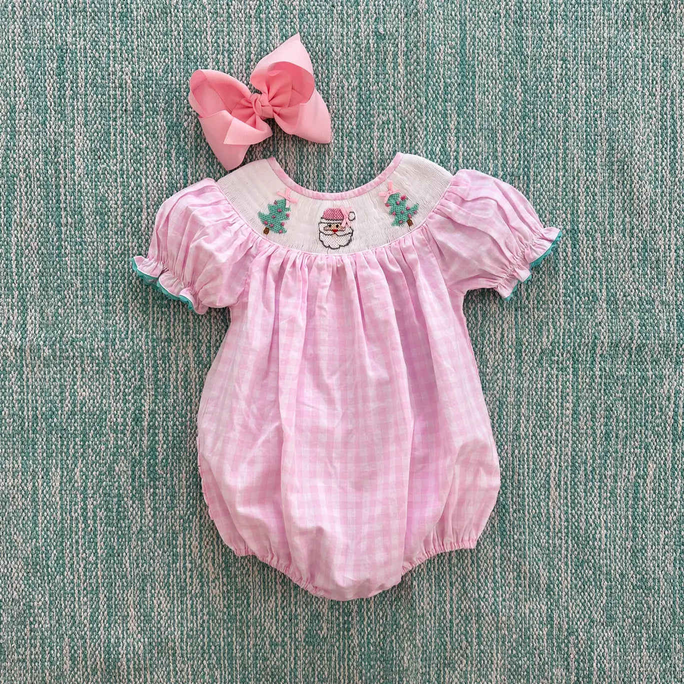 Smocked Christmas Bubble* by Seven Lantern Lane, children's boutique clothing detail photo 7