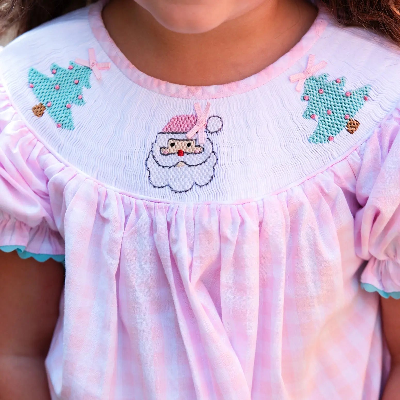 Smocked Christmas Dress by Seven Lantern Lane, Southern lifestyle apparel detail photo 2