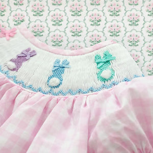 Smocked Pink Bunny Bubble by Seven Lantern Lane, children's boutique clothing detail photo 10