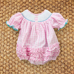 Smocked Pink Bunny Bubble by Seven Lantern Lane, children's boutique clothing detail photo 18
