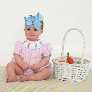 Smocked Pink Bunny Bubble by Seven Lantern Lane, children's boutique clothing detail photo 26