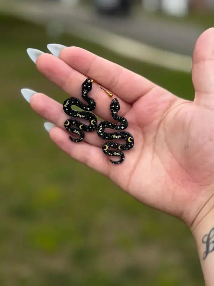 Snake Earrings | Witchy Fantasy Jewelry Gift by Mushroom Lady Co, handmade jewelry detail photo 2