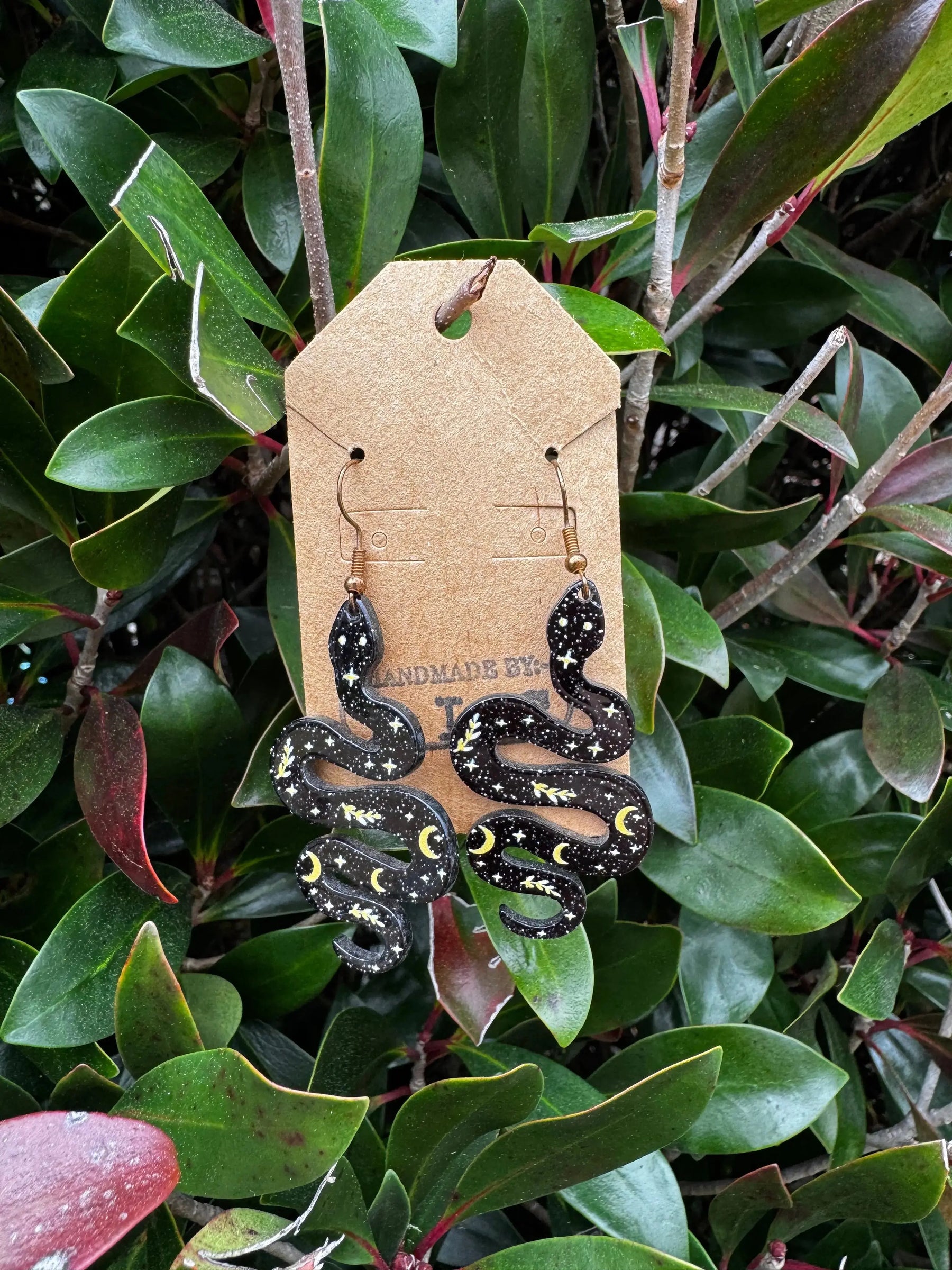 Snake Earrings | Witchy Fantasy Jewelry Gift by Mushroom Lady Co, handmade jewelry detail photo 3