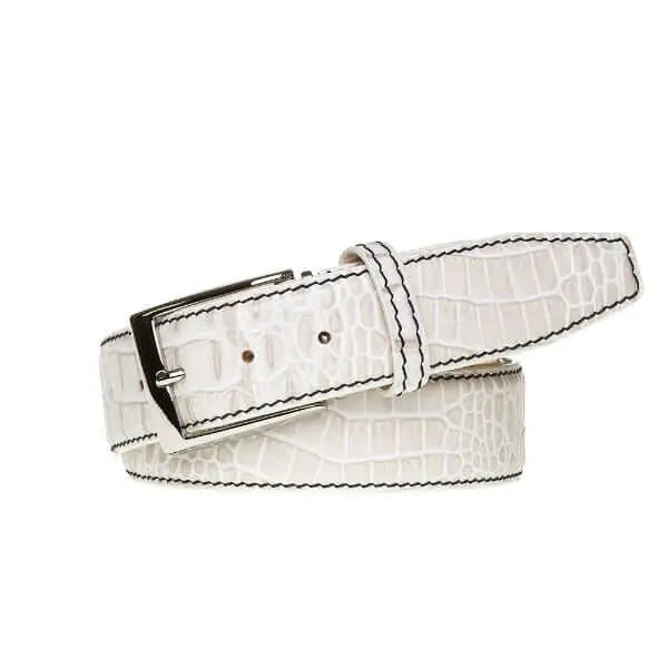 Snow Mock Croc Leather Belt by Roger Ximenez: Bespoke Belts and Leather Accessories, handmade leather goods detail photo 3