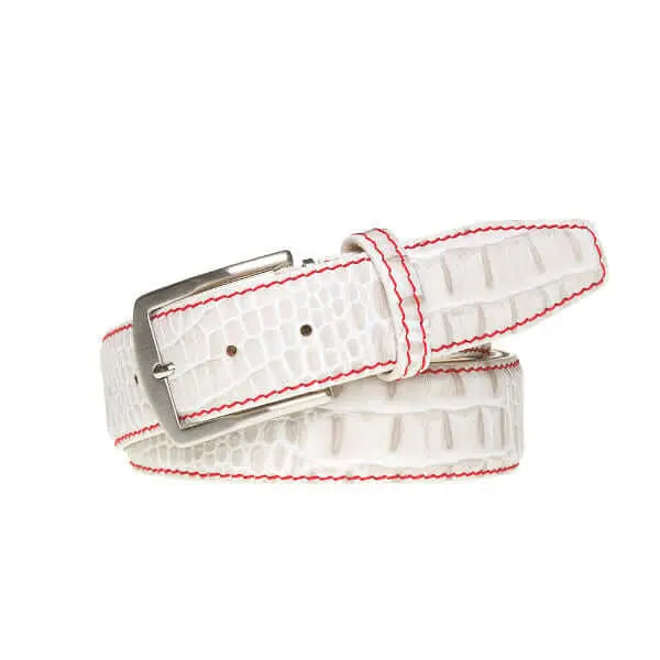 Snow Mock Croc Leather Belt by Roger Ximenez: Bespoke Belts and Leather Accessories, handmade leather goods detail photo 5