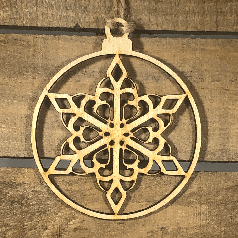 Snowflake Circle Wooden Christmas Ornament | Winter Holiday Decor