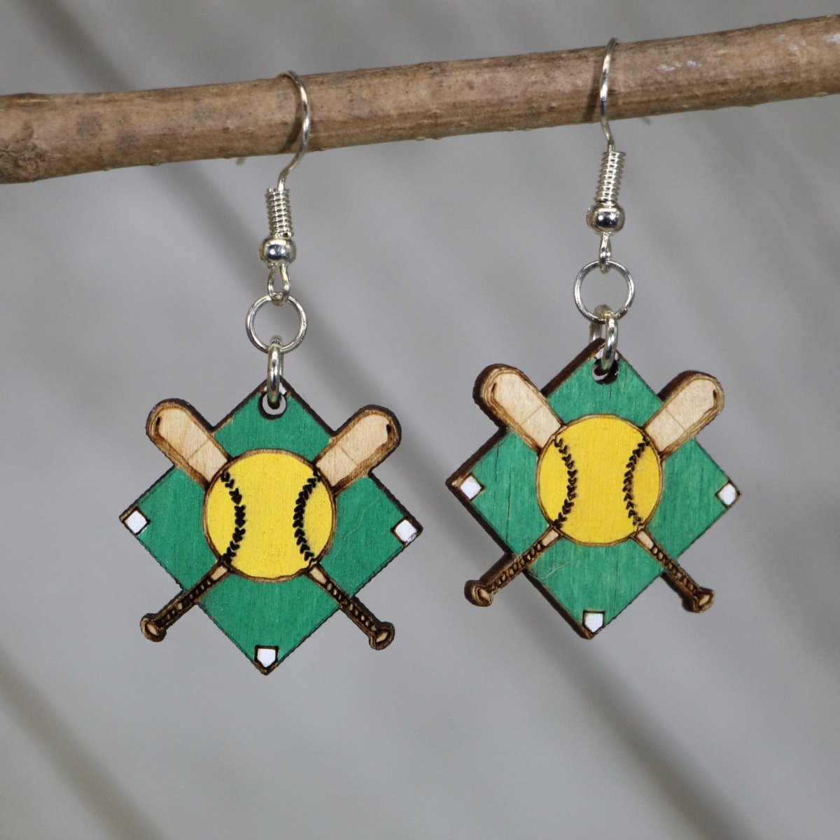 Softball Diamond Wooden Earrings | Softball Mom Sports Jewelry