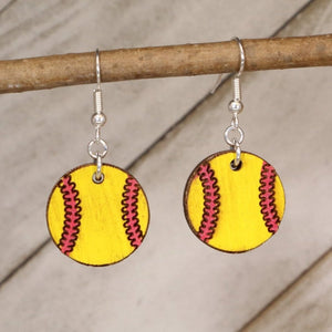 Softball Wooden Dangle Earrings | Sports Jewelry