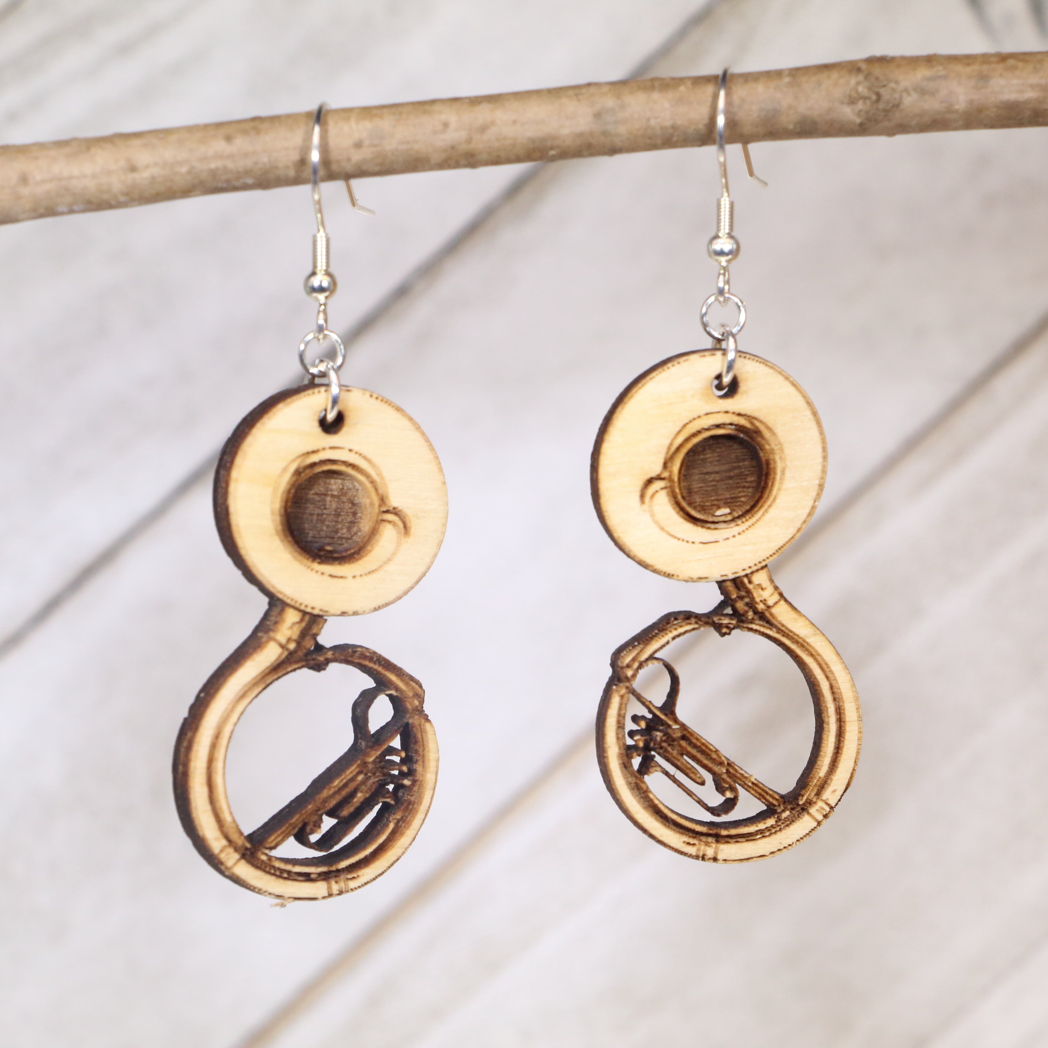 Sousaphone Wooden Dangle Earrings | Marching Band Music Jewelry