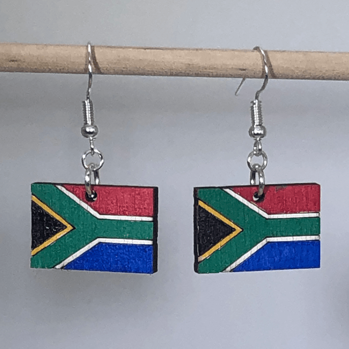 South African Flag Wooden Dangle Earrings | Country Jewelry