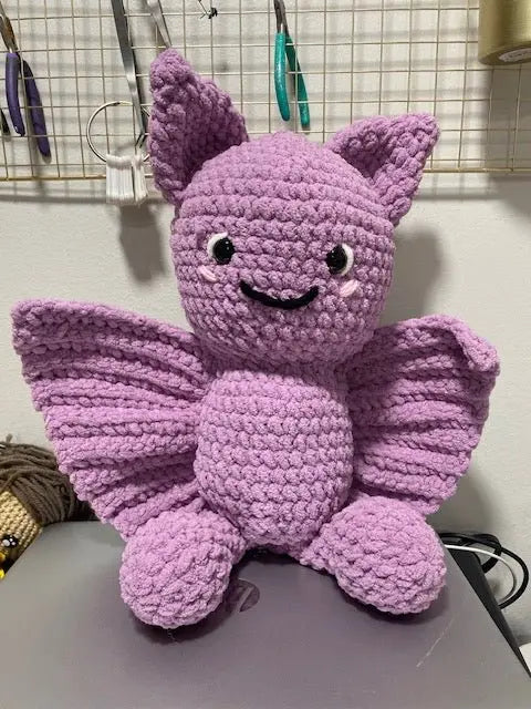 Crochet Purple Bat Stuffed Animal Toy | Sparkle the Bat Amigurumi Handmade Plushie