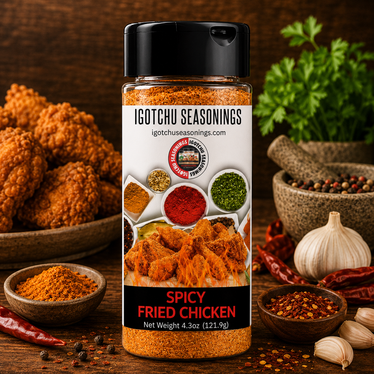 Igotchu Spicy Fried Chicken seasoning by Igotchu Seasonings, Southern food gift main product photo