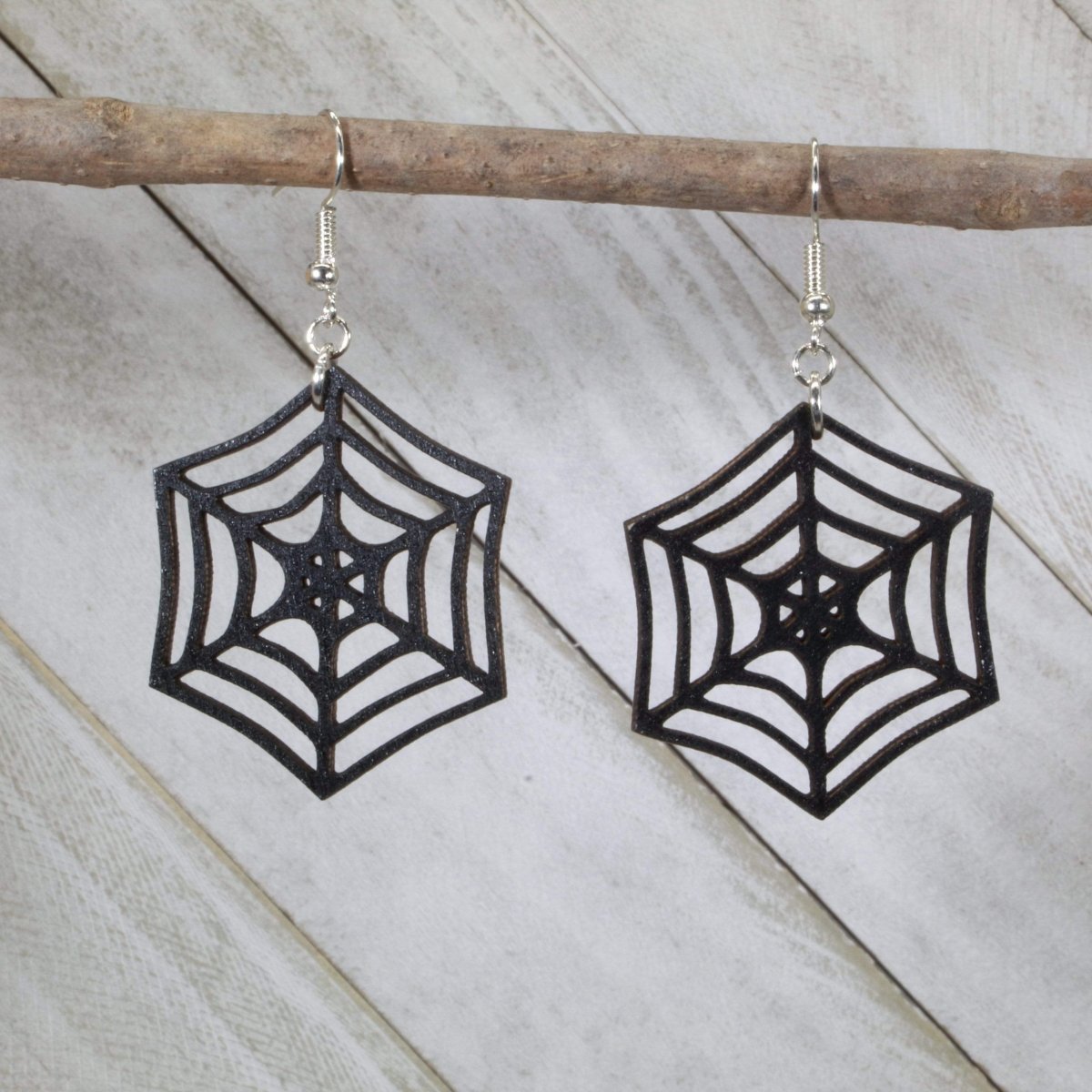 Spider Web Wooden Dangle Earrings | Halloween Spooky Jewelry by Cate's Concepts, LLC, handmade jewelry main product photo